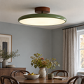 Green round metal semi flush ceiling light, original Vida Lights photograph