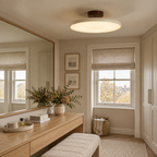 Beige round metal semi flush ceiling light, original Vida Lights photograph