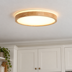 Round wooden flush ceiling light with frosted diffuser — original photograph 8