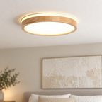 Round wooden flush ceiling light with frosted diffuser — original photograph 10