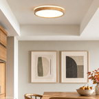 Round wooden flush ceiling light with frosted diffuser — original photograph 11