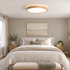Round wooden flush ceiling light with frosted diffuser — original photograph 12