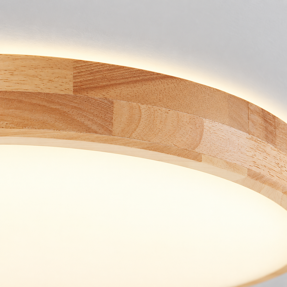 Round wooden flush ceiling light with frosted diffuser — original photograph 14