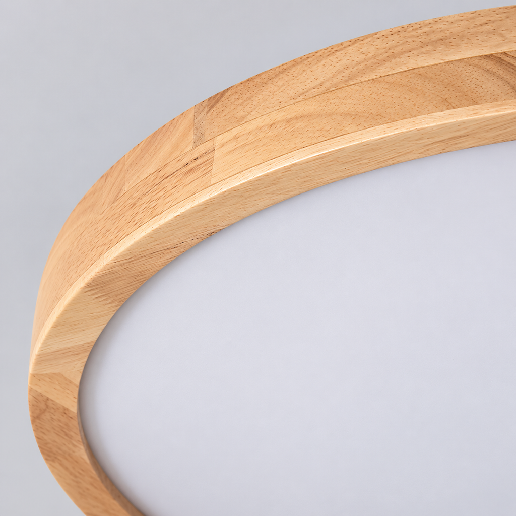Round wooden flush ceiling light with frosted diffuser — original photograph 15