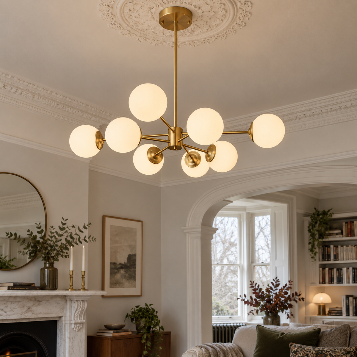 Opal glass globe chandelier — original product photograph 3