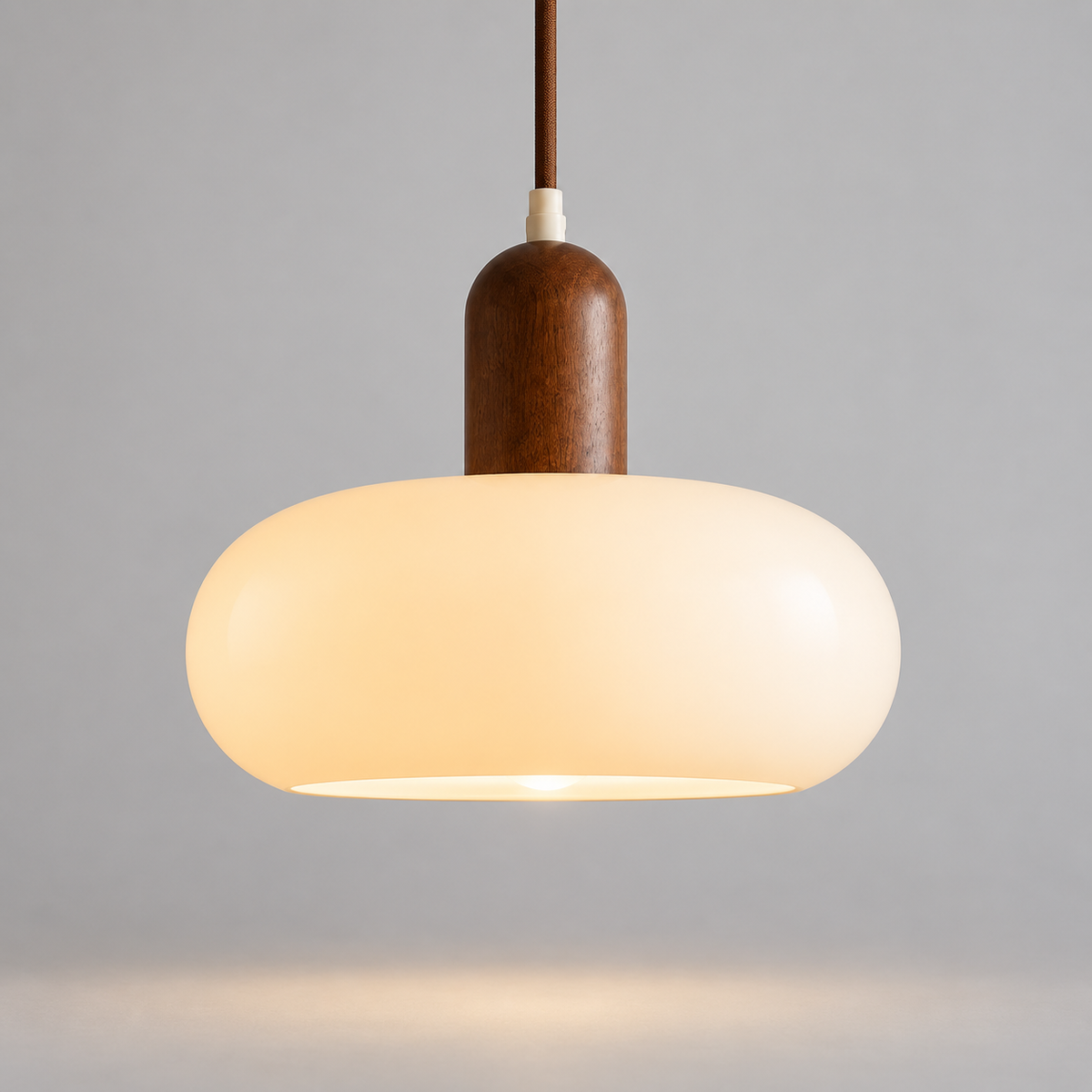 Vida Lights rounded glass pendant with wooden neck – original gallery photograph 6