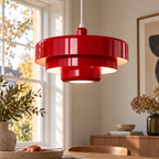 Pendant Light with Three Tiered Cylindrical Shades — Red