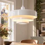 Pendant Light with Three Tiered Cylindrical Shades — White