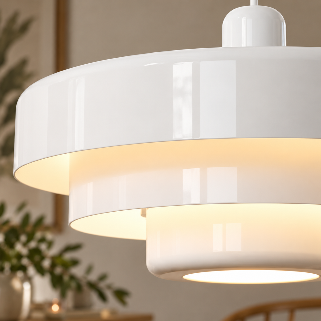Pendant Light with Three Tiered Cylindrical Shades — White