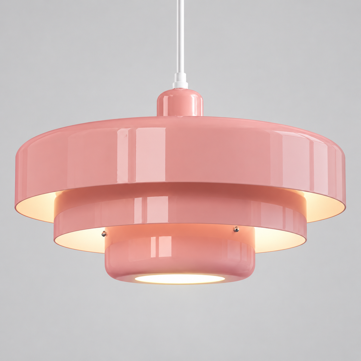 Pendant Light with Three Tiered Cylindrical Shades — Pink