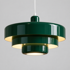 Pendant Light with Three Tiered Cylindrical Shades — Green