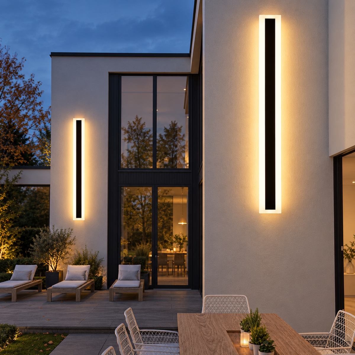 Outdoor Wall Light with Slim Linear LED Bar — black fixture