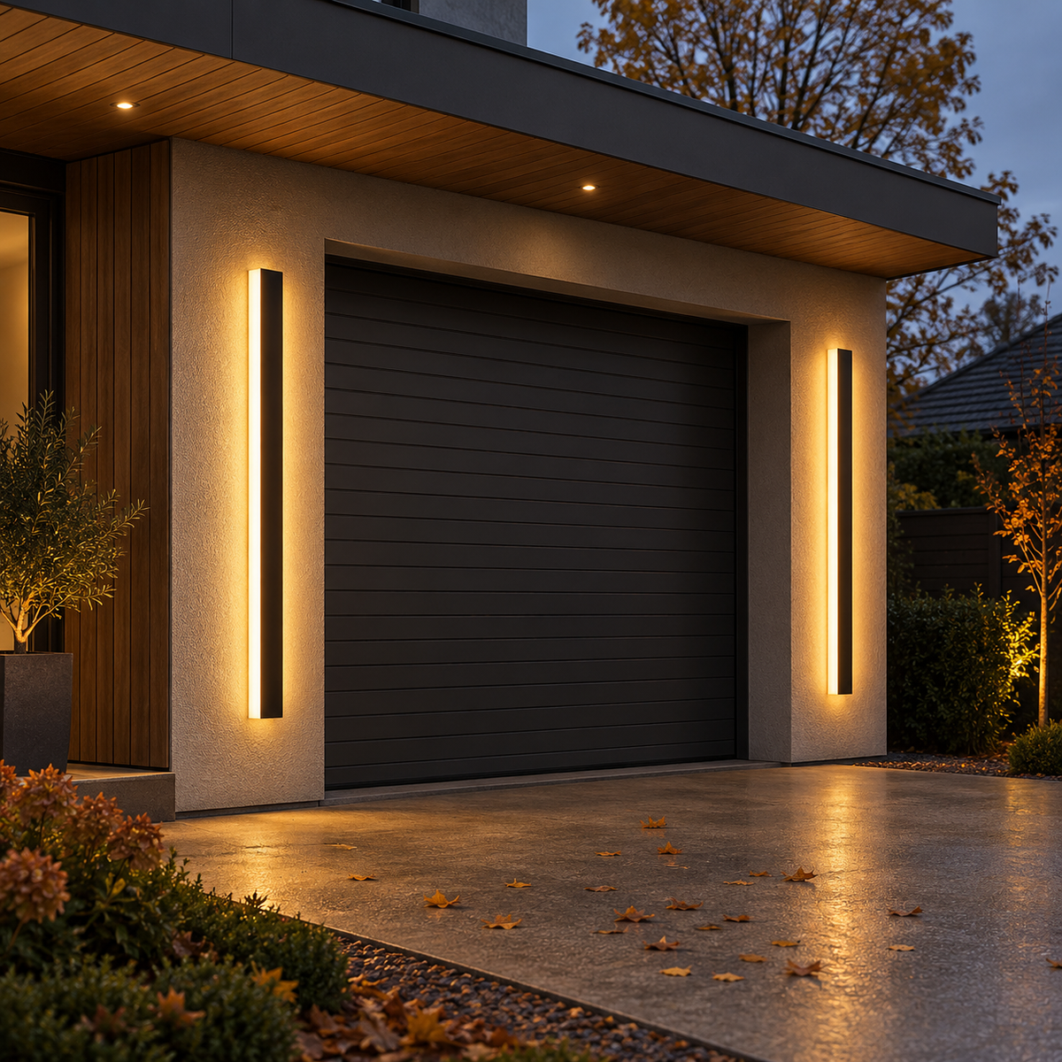 Outdoor Wall Light with Slim Linear LED Bar — black fixture