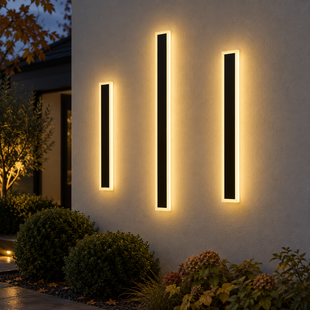 Outdoor Wall Light with Slim Linear LED Bar — black fixture