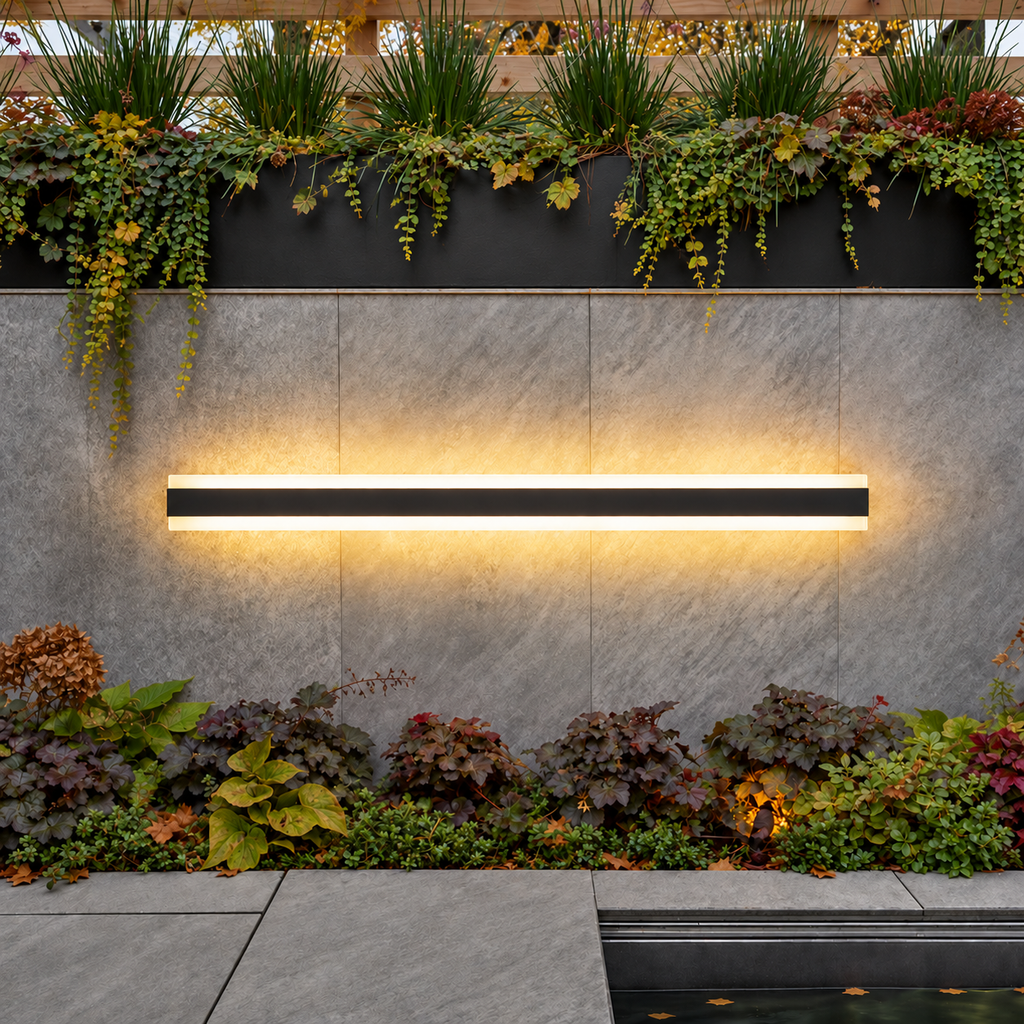 Outdoor Wall Light with Slim Linear LED Bar — black fixture