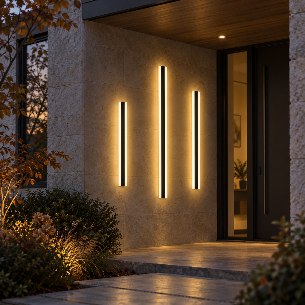 Outdoor Wall Light with Slim Linear LED Bar — black fixture