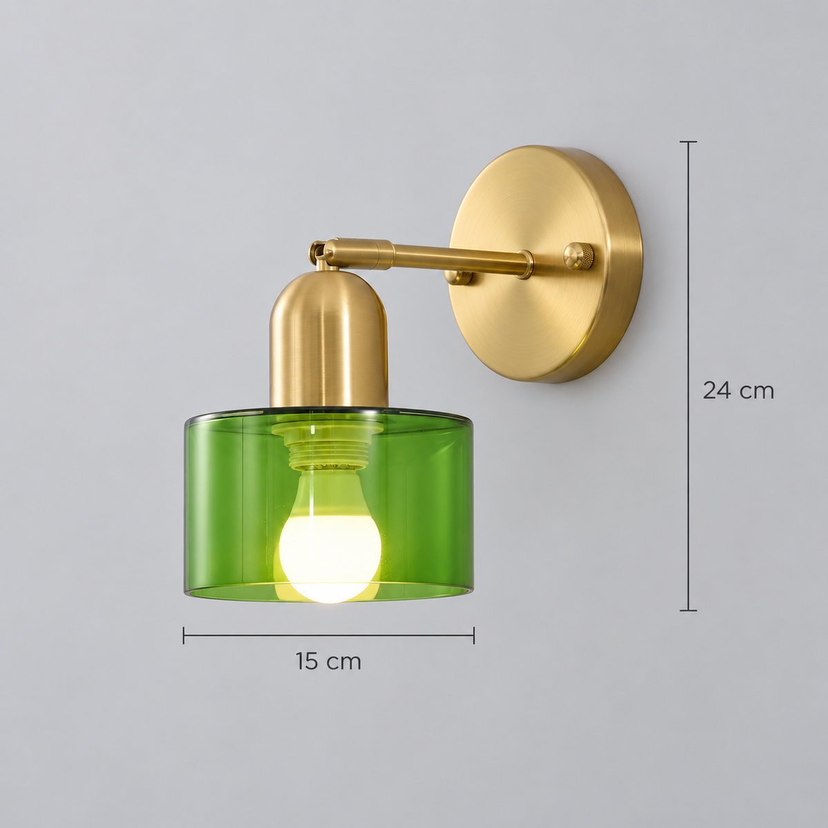 Glass drum wall light with 15 cm shade diameter and 24 cm height