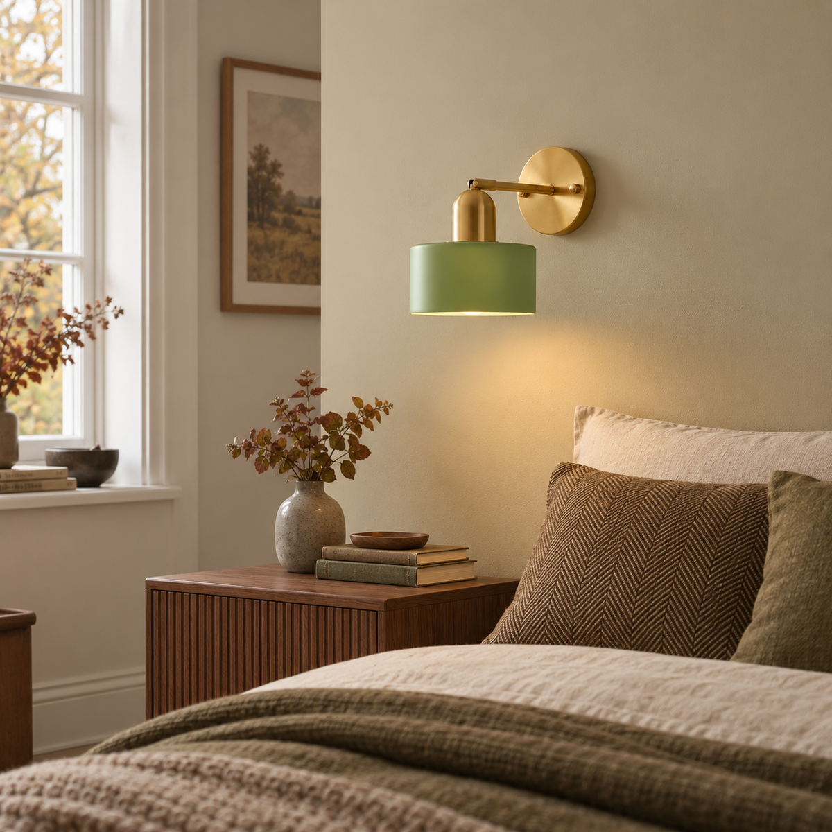 Glass drum wall light with round metal backplate