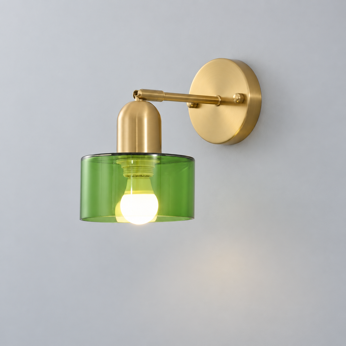 Glass drum wall light with round metal backplate