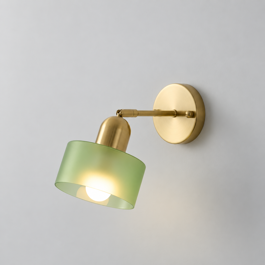 Glass drum wall light with round metal backplate