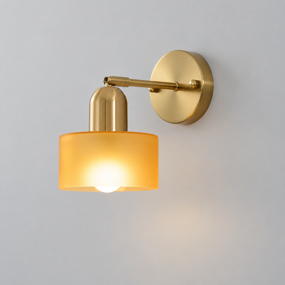 Glass drum wall light with round metal backplate