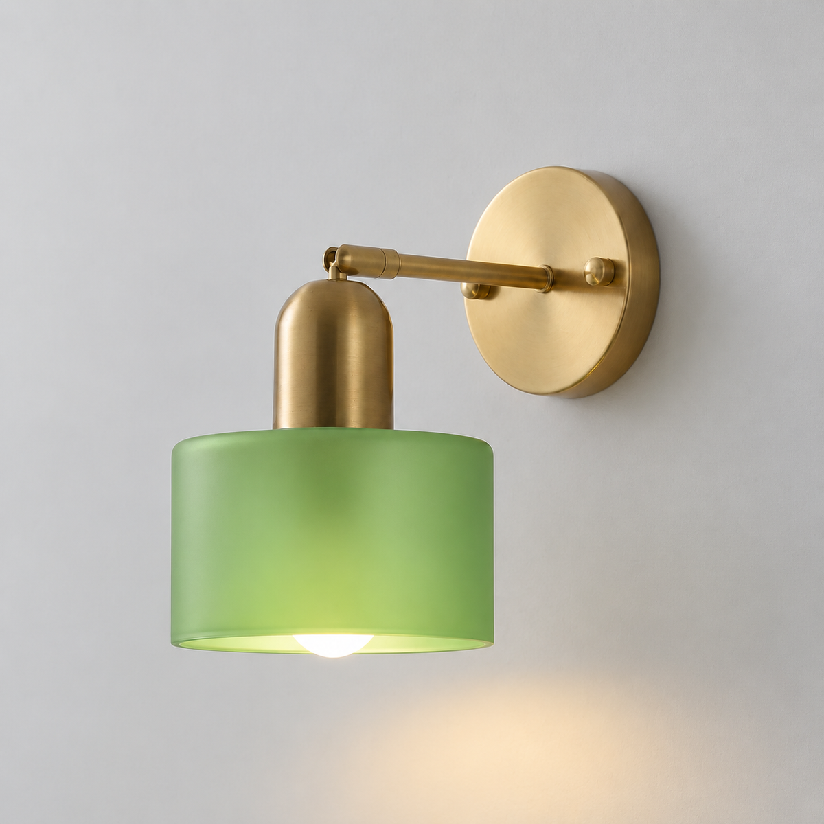 Glass drum wall light with round metal backplate
