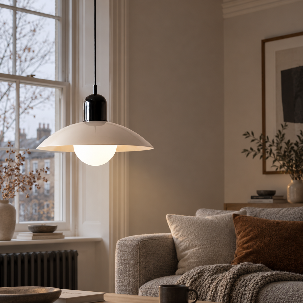Curved metal pendant light, original gallery photograph 02