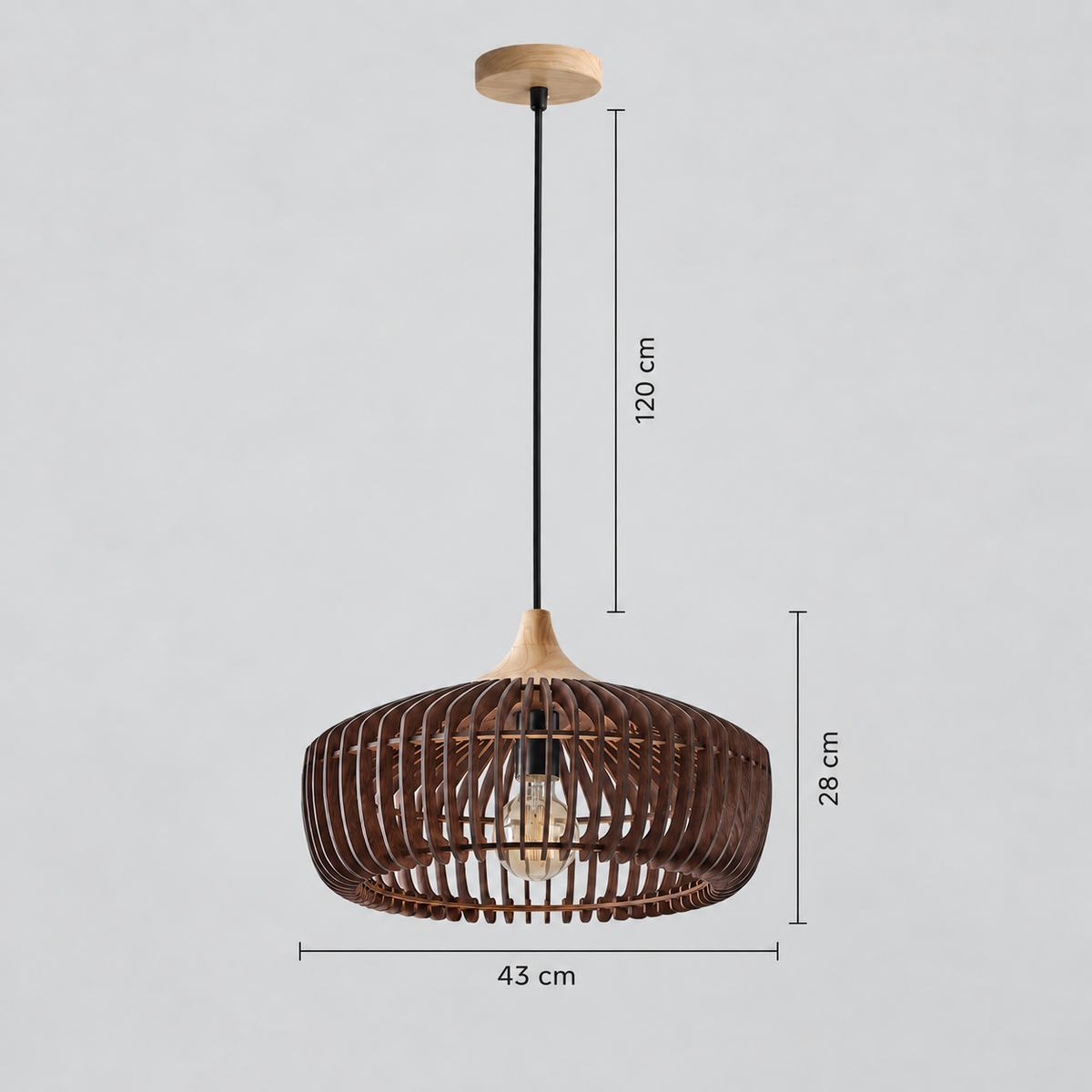 Curved wood rib pendant — diameter43cm, fitting height28cm, cord120cm