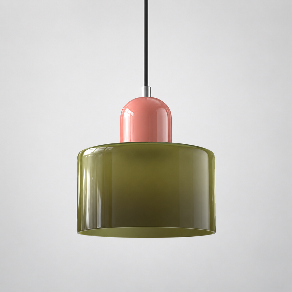Frosted Green glass pendant with Pink upper body