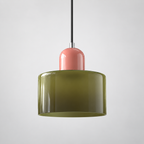 Frosted Green glass pendant with Pink upper body
