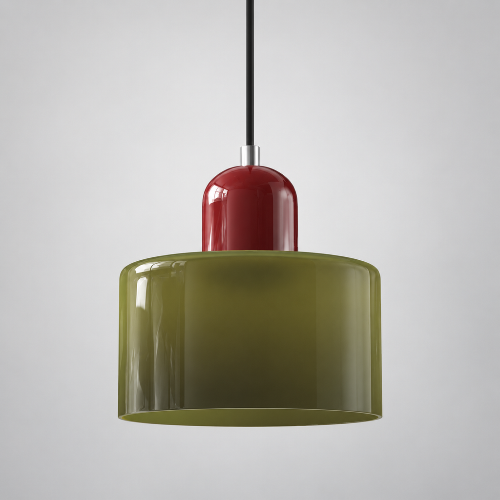 Frosted Green glass pendant with Red upper body