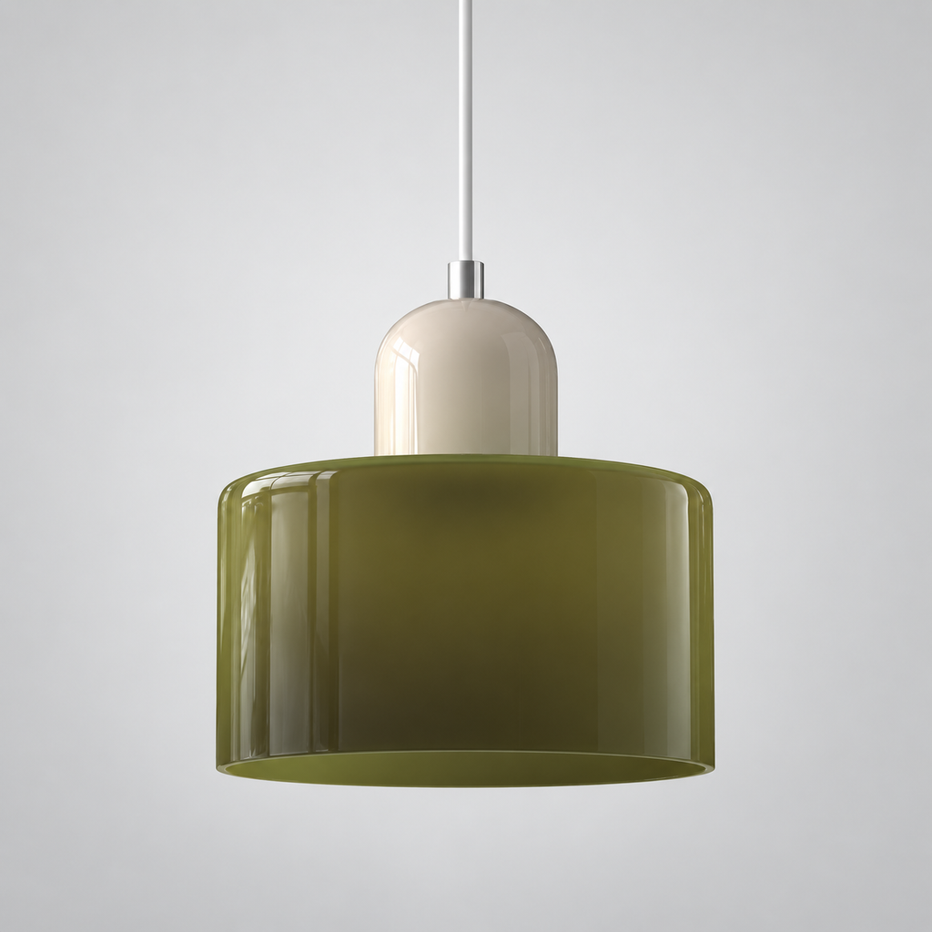 Frosted Green glass pendant with Beige upper body