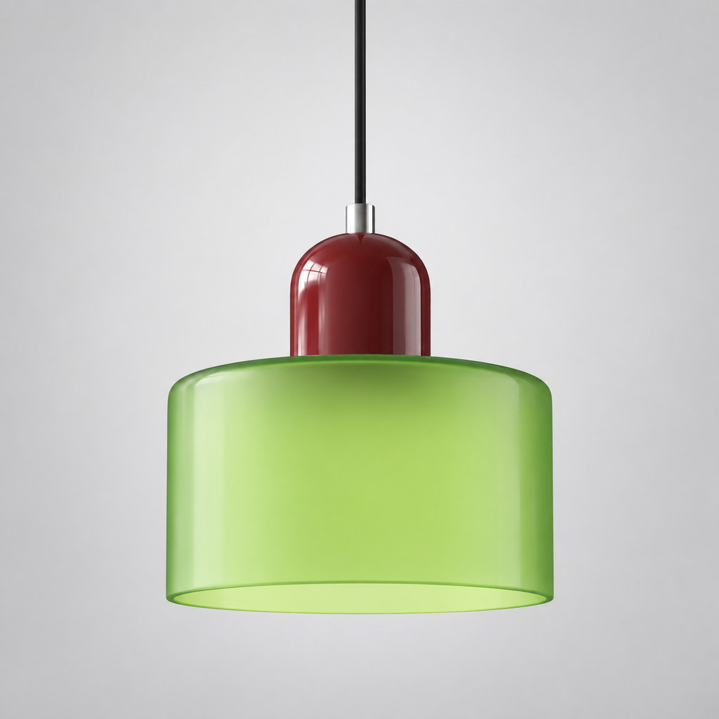 Light Green glass pendant with Red upper body