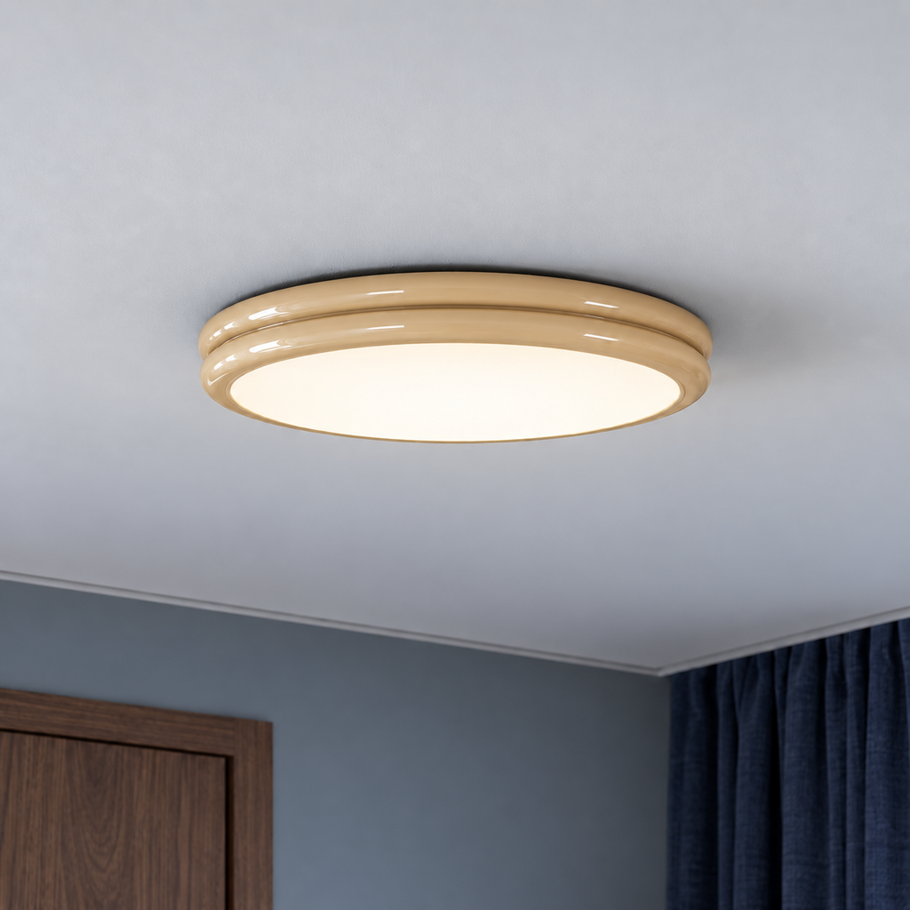 Beige double rim flush ceiling light