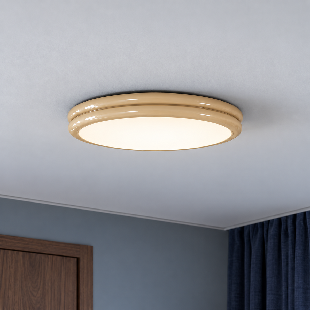 Beige double rim flush ceiling light