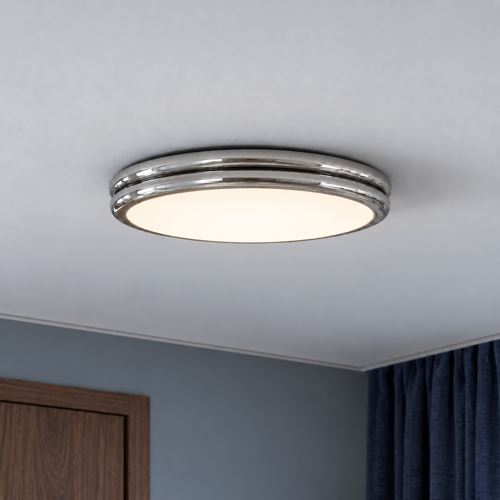 Chrome double rim flush ceiling light