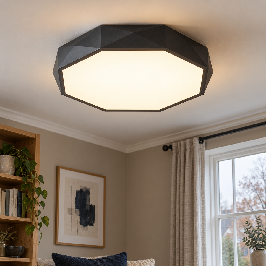 Grey faceted octagonal ceiling light, photo 01