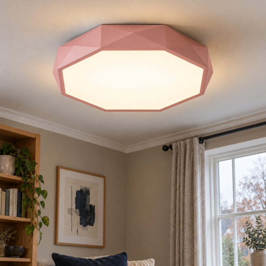 Flush Ceiling Light with Faceted Octagonal Frame