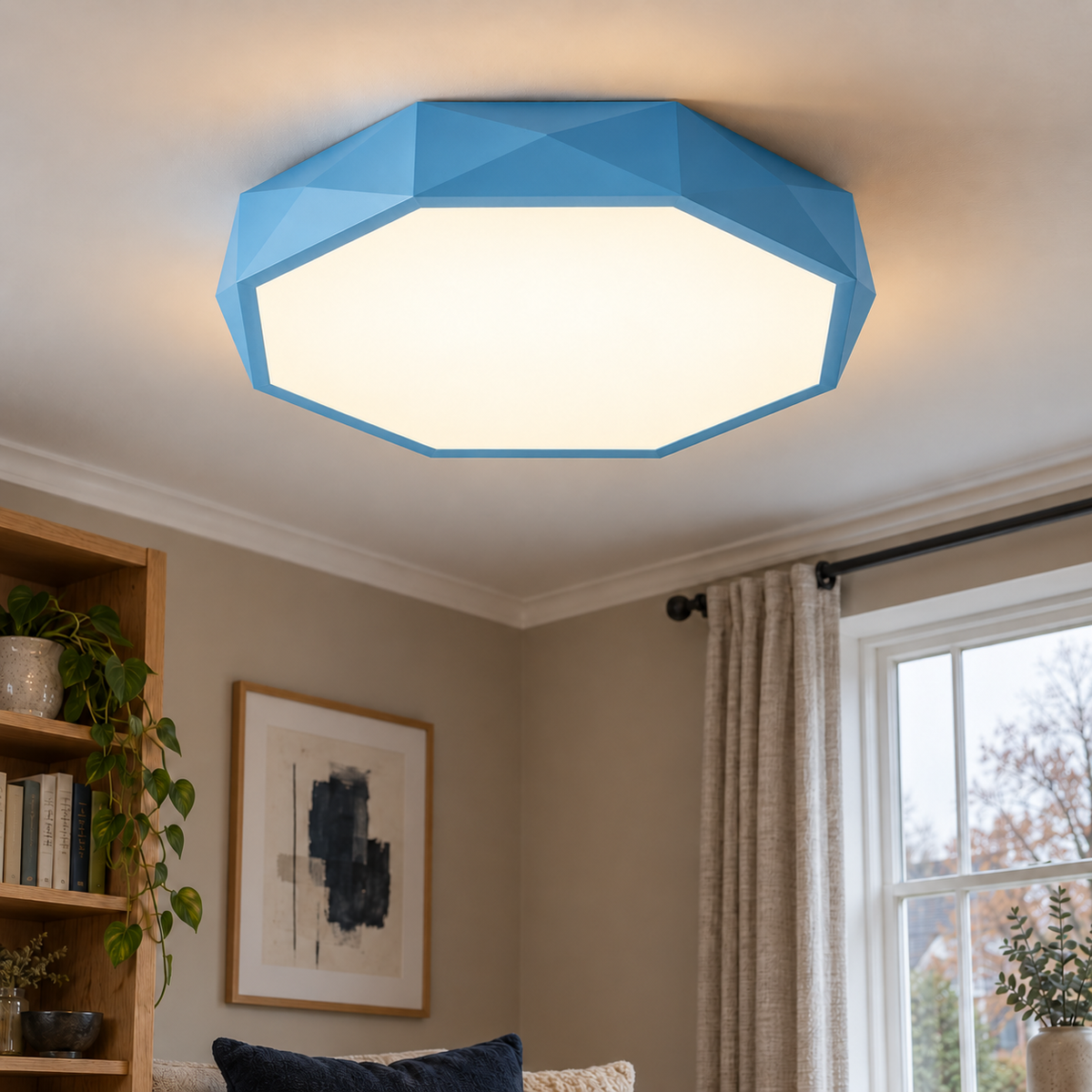Blue faceted octagonal ceiling light, photo 04