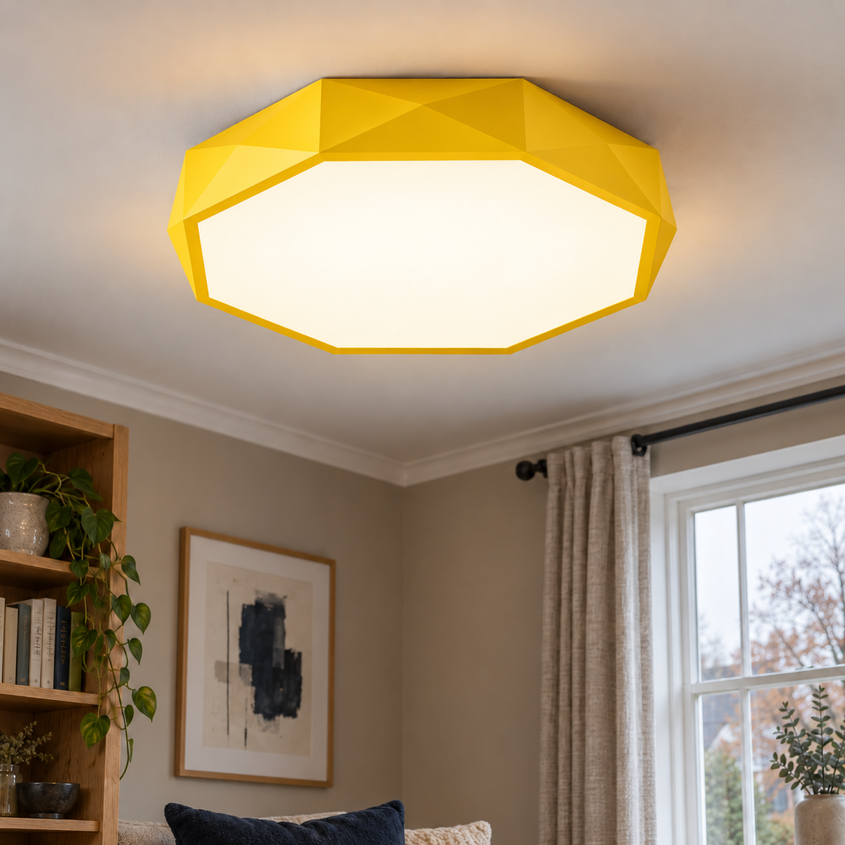 Yellow faceted octagonal ceiling light, photo 05