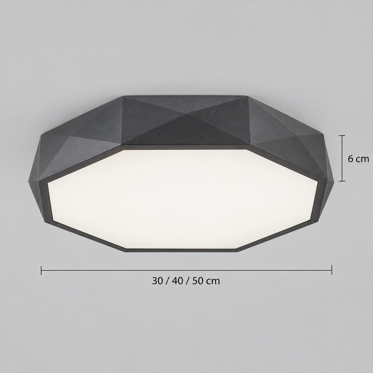 Faceted octagonal ceiling light, approximate diameters 30, 40 and 50 cm, height 6 cm