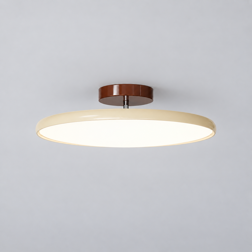 Beige ceiling light with tilting disc shade — photo 01