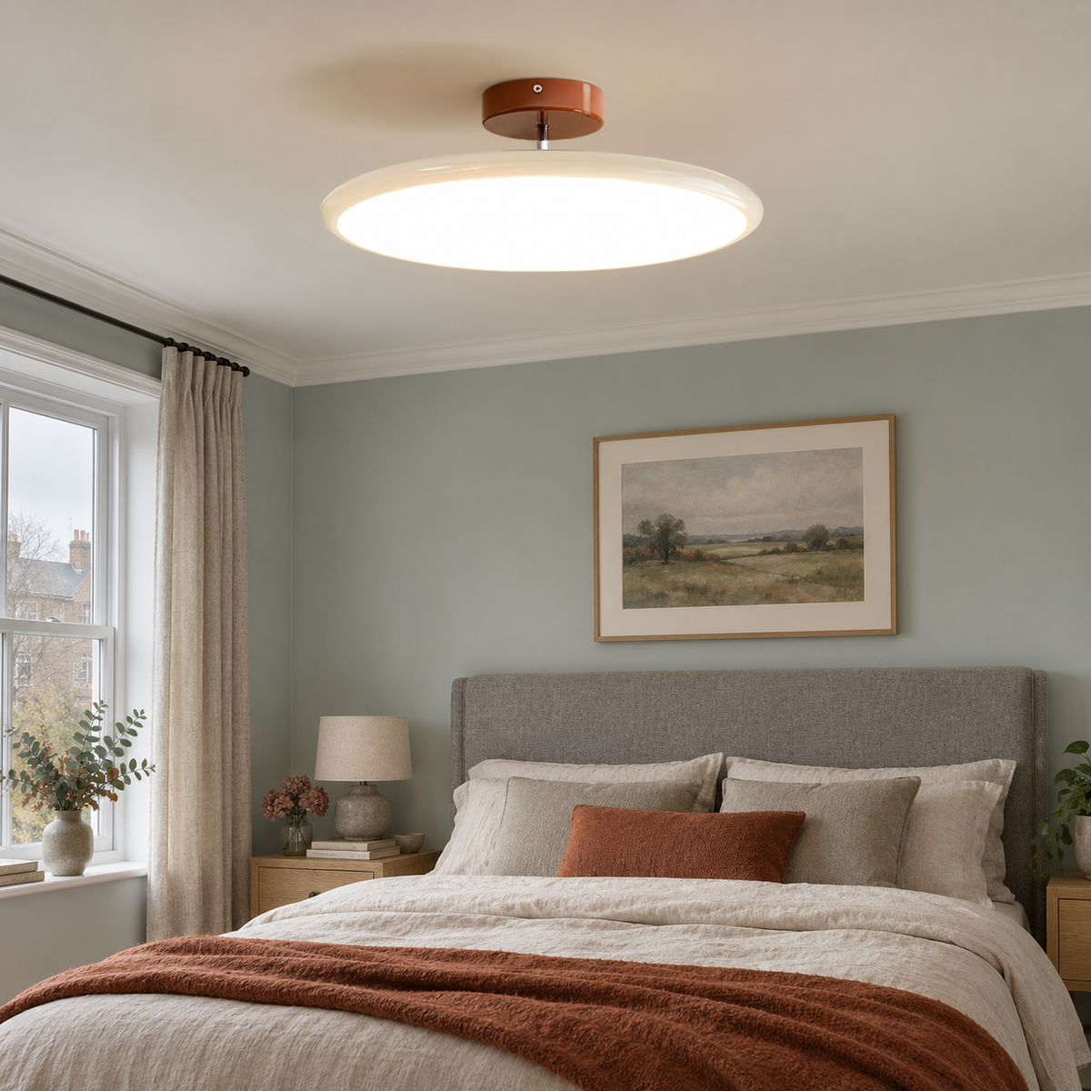 Beige ceiling light with tilting disc shade — photo 02