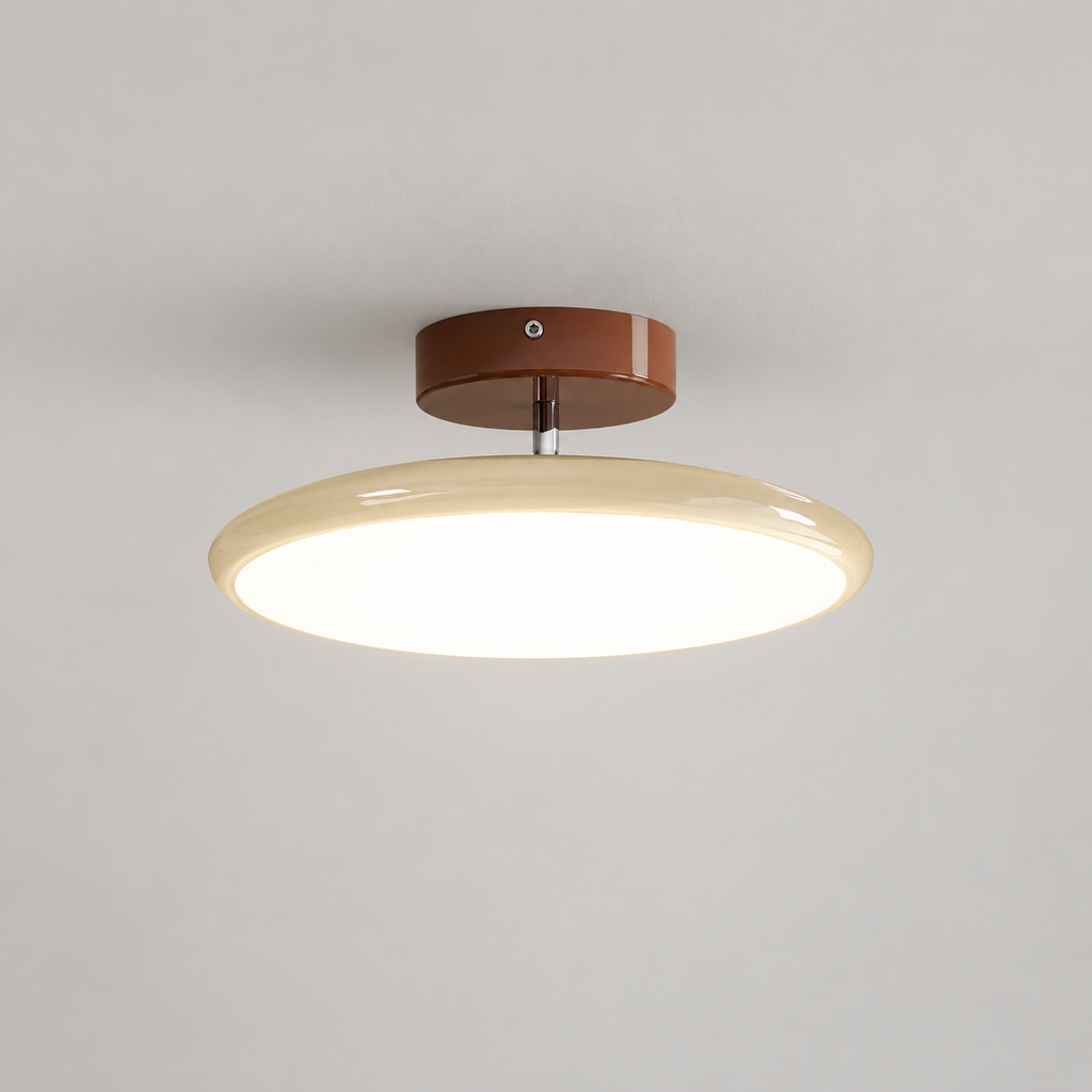 Beige ceiling light with tilting disc shade — photo 03