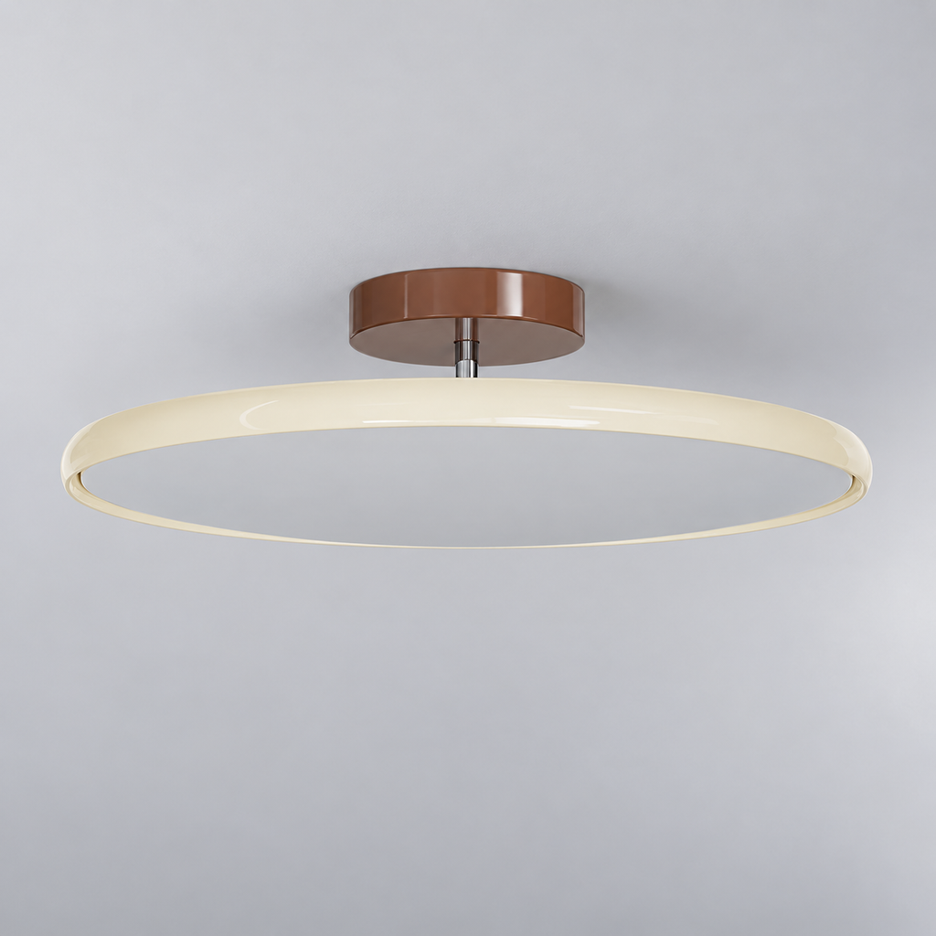 Beige ceiling light with tilting disc shade — photo 04