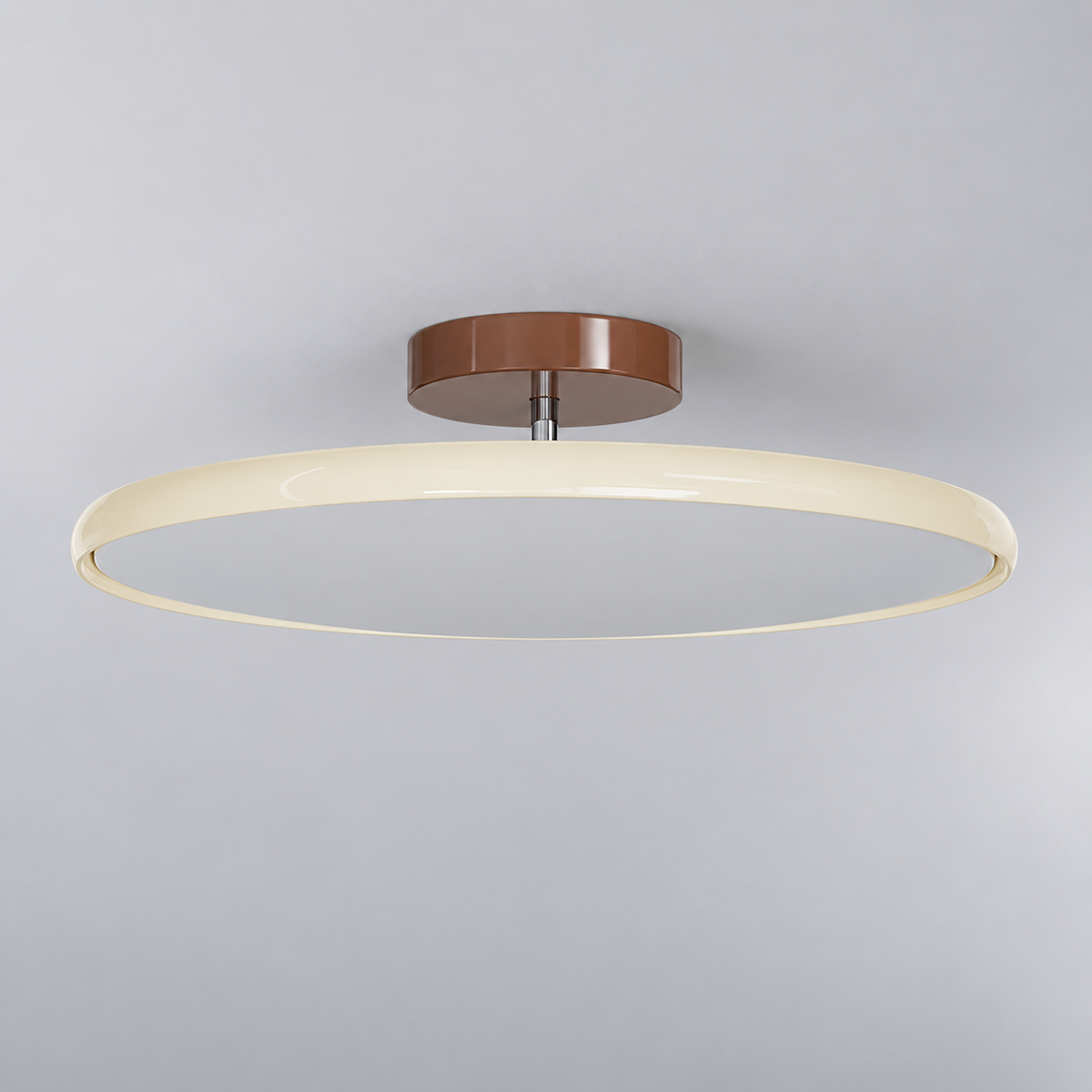 Beige ceiling light with tilting disc shade — photo 04