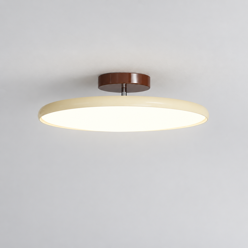Beige ceiling light with tilting disc shade — photo 05
