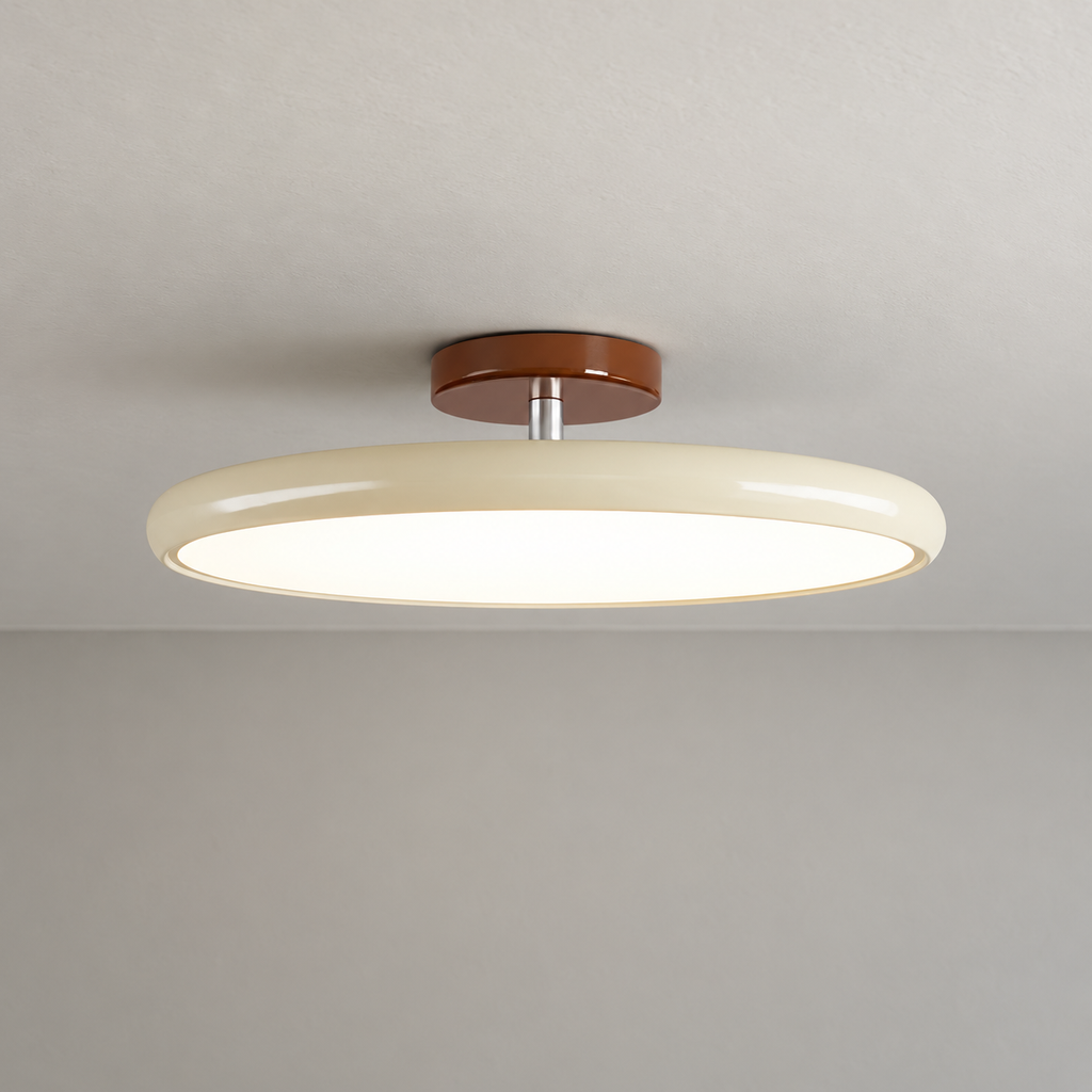Beige ceiling light with tilting disc shade — photo 06