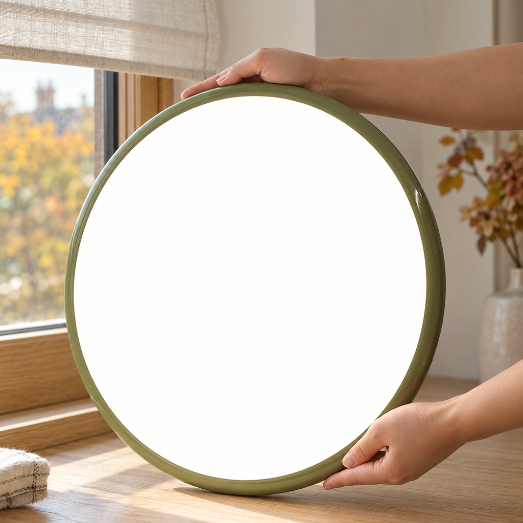 Green ceiling light with tilting disc shade — photo 07