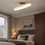 Beige ceiling light with tilting disc shade — photo 09